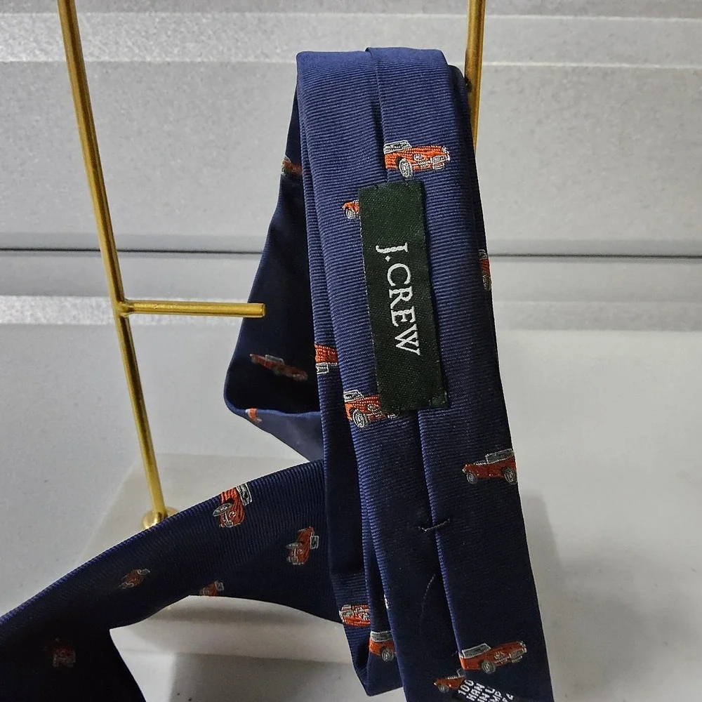 J Crew Men's Necktie Navy Blue Red Car Novelty Print Silk J.Crew J,‎ Crew